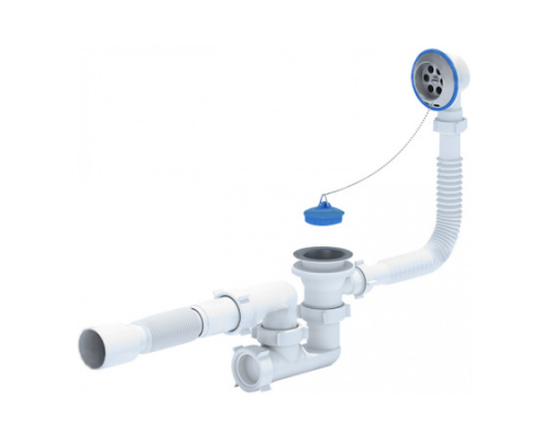 Сифон АНИ для ванны регулируемый с выпуском 1 1/2"*40, с переливом, с гибкой трубой 40/50 АНИ Пласт Е255