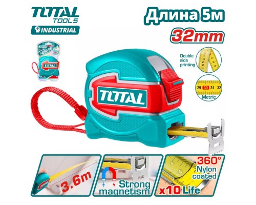 Рулетка усиленная с магнитом 5м TOTAL TMT80532M