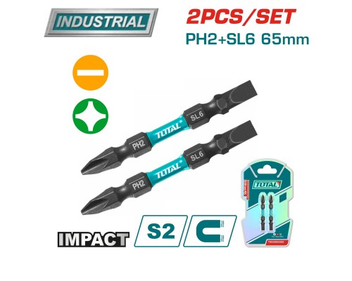 Бита ударная двухсторонняя PH2 + SL6 65 мм TOTAL TACIM72HL665 (2шт)