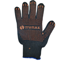 Перчатки трикотаж. WUMAX х/б, ПВХ, 5 нитей, 7,5 класс, 215 текс, черные