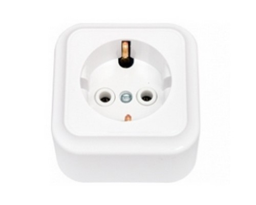 Розетка РА16-0102 1-местная с заземляющим контактом и с задней стенкой, 16А открытой установки