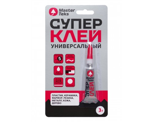 Супер-клей MasterTeks цианоакрилатный универсальный, прозрачный, 3 г