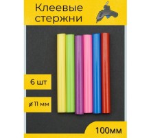 Клеевые стержни универсальные цветные, 11 мм x 100 мм, набор 6 шт, "Алмаз" TDM