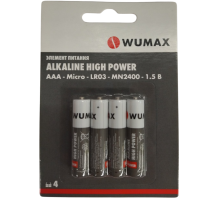 Элемент питания ALKALINE HIGH POWER ААA/LR03-1.5В, щелочной, WUMAX