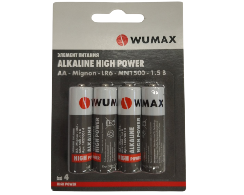 Элемент питания ALKALINE HIGH POWER АА/LR6-1.5В, щелочной, WUMAX