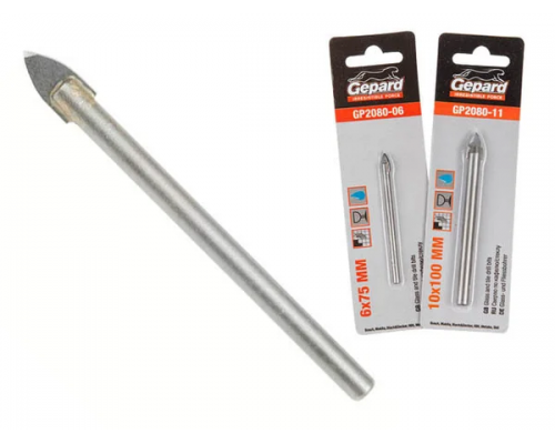Сверло по кафелю и стеклу твердосплавное копьевидное 6х75 мм GEPARD