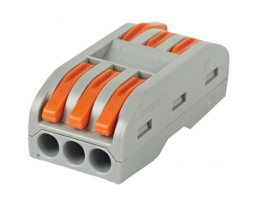 Строительно-монтажная клемма проходная СМК 222-2-413 с рычагом, 3 отверстия 0,08-2,5(4) мм2 ETP