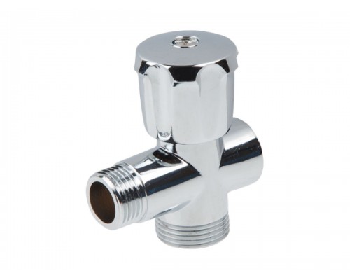 Кран вентильный 1/2" нар. х 3/4" нар. х 1/2" вн. для стир. машины ХРОМ., AV Engineering (Латунь, макс. 10 бар, макс. 110 °С)