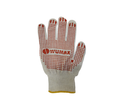 Перчатки трикотажные WUMAX х/б, ПВХ, 5 нитей, 10 класс, 150 текс, белые