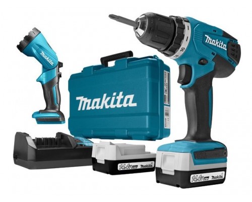 Аккум. дрель-шуруповерт MAKITA DF 347 DWLE в чем. + фонарь (14.4 В, 2 акк., 1.5 А/ч Li-Ion, 2 скор., 30 Нм, шурупы до 8 мм) (DF347DWLE)