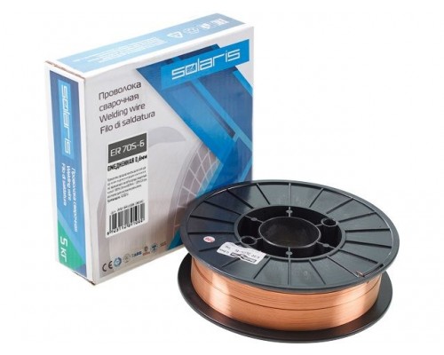 Проволока сварочная омедненная ER 70S-6 ф0,6мм (катушка D200 5 кг) SOLARIS