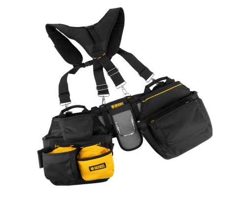 Пояс монтажника усиленный, с лямками, сумки поясные, держатель для молотка Denzel