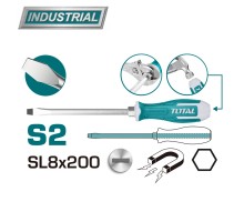 Отвертка шлицевая SL8 200 мм ударная TOTAL THGS82006