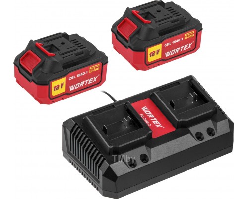 Комплект аккумулятор 18В 4Ач 2 штуки и зарядное устройство WORTEX XLT SET
