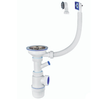 Сифон "Эконом" с чашкой эконом из нержавейки д.114мм, отводов для стиральной машины и двумя переливами (3 1/2" д.40) VIRPLAST 30987109 