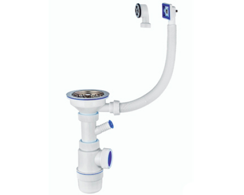 Сифон "Эконом" с чашкой эконом из нержавейки д.114мм, отводов для стиральной машины и двумя переливами (3 1/2" д.40) VIRPLAST 30987109