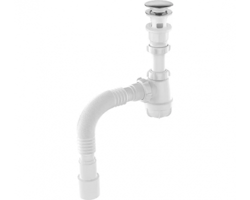 Сифон для умывальника 1 1/4"х40 (данный клапан) клик-клак с шариком грибком с отверстиями под перелив металл-пластик гофротрубой 40х40/50 Aquant S4015-30-MR