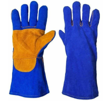 Перчатки спилковые СИНИЕ на подкладке с усиленной ладонью, длина: 35 см, размер 14