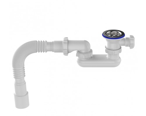 Сифон для душевого поддона 1 1/2"х40 плоский регулируемый с металлической решеткой с гофротрубой 40х40/50 Aquant V645-40-MR