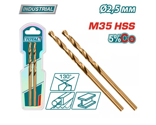 Сверло по металлу M35 HSS-CO 2,5мм TOTAL TAC11202501(2 шт)