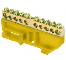 Шина "0" N (6х9мм) 10 отверстий желтый изолятор на DIN-рейку