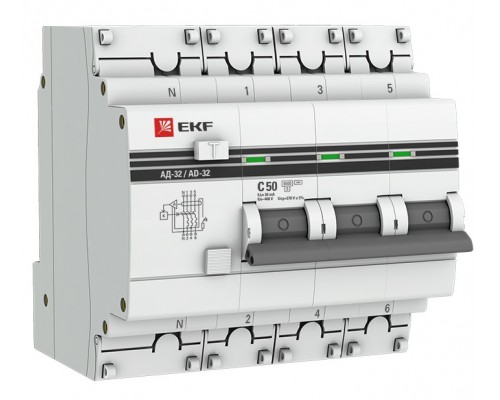 EKF PROxima Дифференциальный автомат АД-32 16А/30мА 4,5кА (С) 3Р+N (электронный, защита 270В)