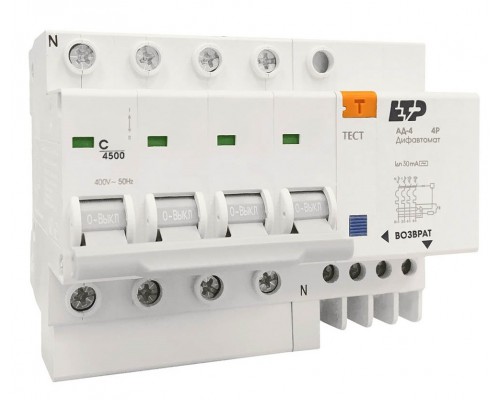 Дифференциальный автомат АД-4 4P 63A/30мА ETP
