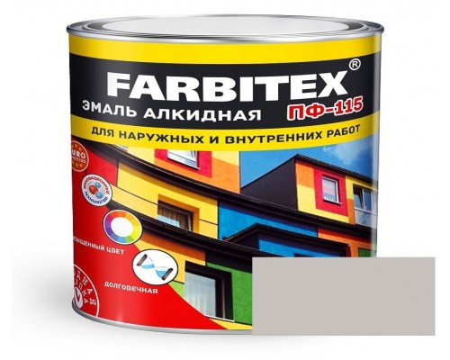 FARBITEX Эмаль алкидная ПФ-115 Светло-серый 1,8кг