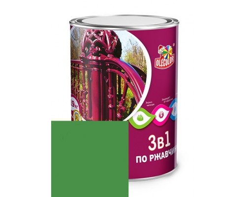 OLECOLOR Грунт-эмаль по ржавчине 3 в 1 Зеленый 0,9кг