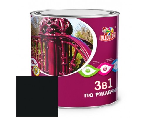 OLECOLOR Грунт-эмаль по ржавчине 3 в 1 Черная 4кг