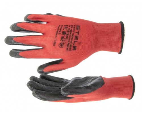 67870 Перчатки полиэфирные с черным нитрильным покрытием маслобензостойкие, L, 15 класс вязки Stels