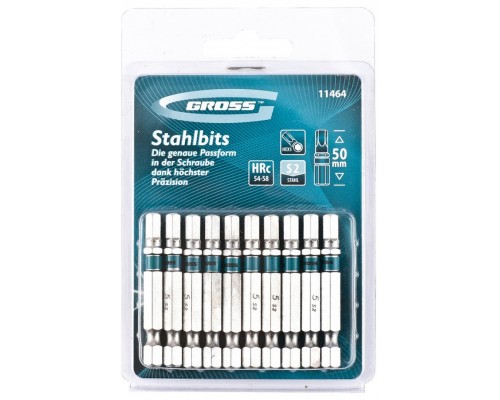 Набор бит HEX 5*50, сталь S2, 10 шт. Gross
