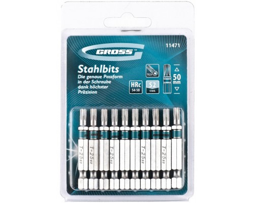 Набор бит Torx 25*50, сталь S2, 10 шт. Gross