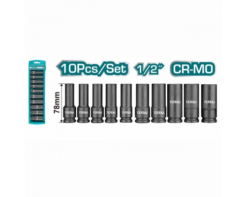 Набор удлиненных ударных головок 1/2" (10-24мм) TOTAL THKISD12102L (10 предметов)
