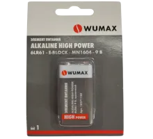 Элемент питания ALKALINE HIGH POWER 6LR61-9В, щелочной, WUMAX