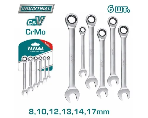 Набор ключей комбинированных с трещоткой TOTAL THT102RK566 (6 шт)