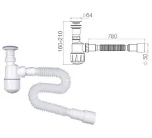 Сифон для биде, выпуск 64мм, с гибкой трубой 1 1/4"- 40/50мм, AVE129745 AV Engineering