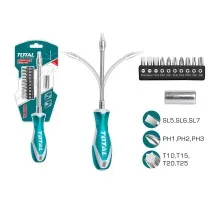 Отвертка-держатель бит гибкая с набором бит TOTAL THT250FL1206 (12 предметов)
