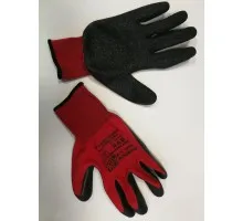 Перчатки из красного полиэстера с вспен. черным покрытием на ладони, 13 класс вязки, р-р 9