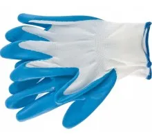 67862 Перчатки полиэфирные с синим нитрильным покрытием маслобензостойкие, L, 15 класс вязки Сибртех