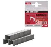 Скобы, 12 мм, для мебельного степлера, закаленные, тип 53, 1000 шт MATRIX