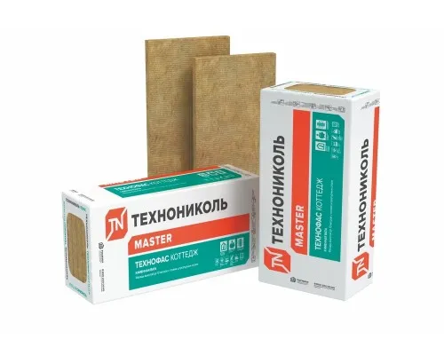 ТЕХНОНИКОЛЬ ТЕХНОФАС КОТТЕДЖ Негорючие плиты из каменной ваты для тепло-звукоизоляционного слоя в системах штукатурного фасада 600*1200*100мм, плотность 105 (±10) кг\м³, в упаковке 3 плиты (0,216м³) 2,16м²