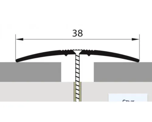 HOMIS Стык алюминиевый с декоративным покрытием разноуровневый с дюбелем 38 мм Дуб жемчужный 0,9 м.