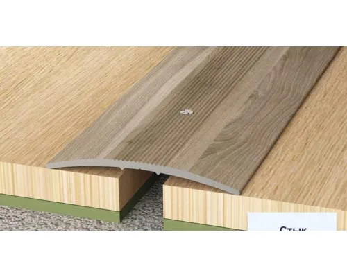 HOMIS Стык алюминиевый с декоративным покрытием разноуровневый с дюбелем 38 мм Дуб жемчужный 0,9 м.